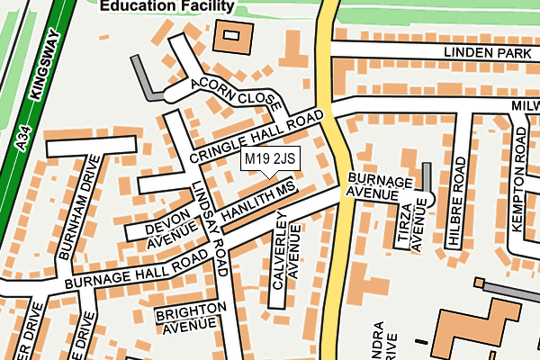 M19 2JS map - OS OpenMap – Local (Ordnance Survey)