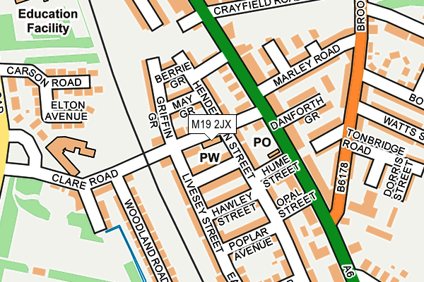 M19 2JX map - OS OpenMap – Local (Ordnance Survey)