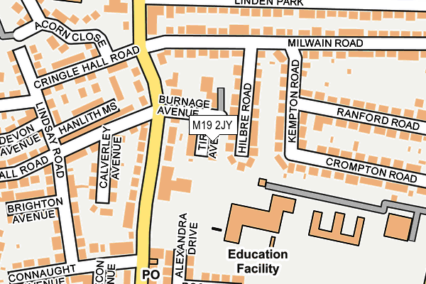 M19 2JY map - OS OpenMap – Local (Ordnance Survey)