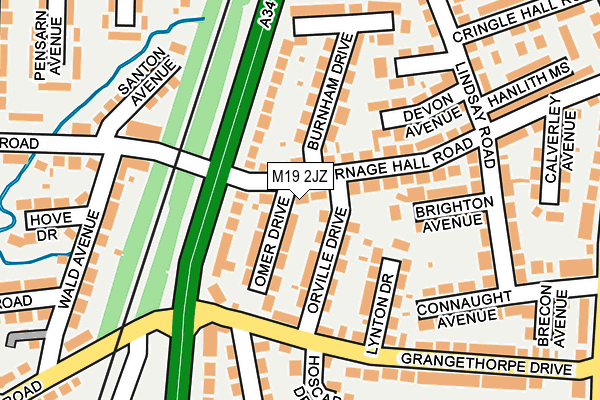 M19 2JZ map - OS OpenMap – Local (Ordnance Survey)