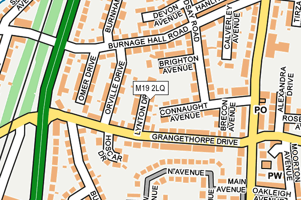 M19 2LQ map - OS OpenMap – Local (Ordnance Survey)