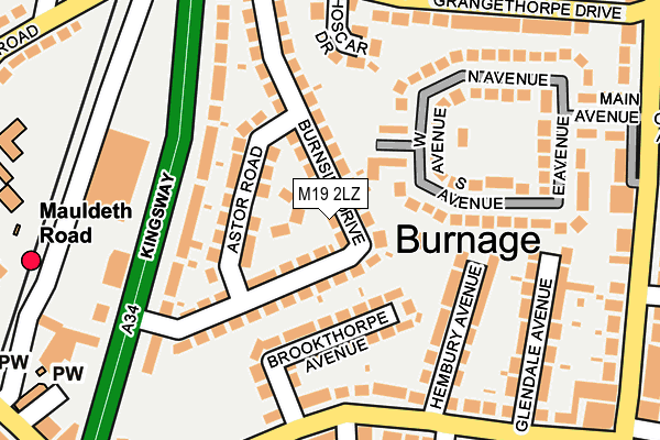 M19 2LZ map - OS OpenMap – Local (Ordnance Survey)