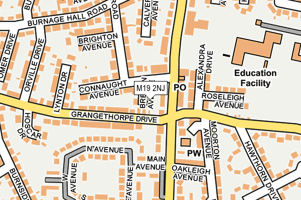 M19 2NJ map - OS OpenMap – Local (Ordnance Survey)