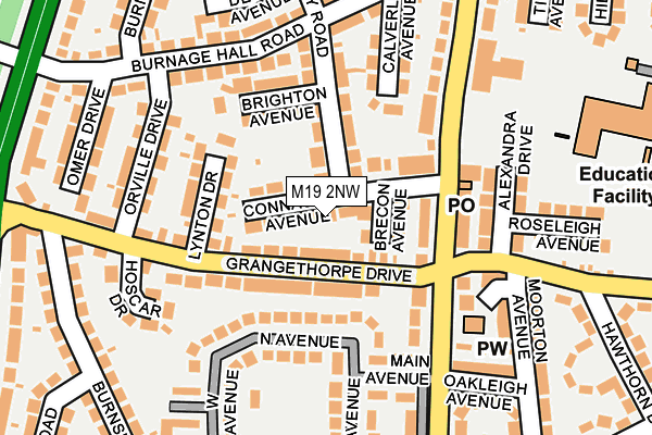 M19 2NW map - OS OpenMap – Local (Ordnance Survey)