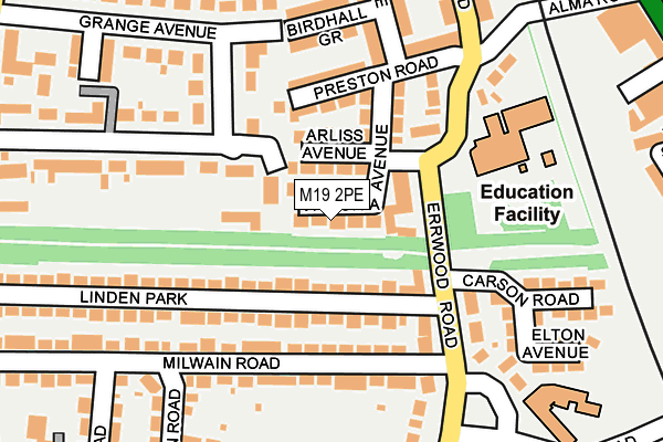 M19 2PE map - OS OpenMap – Local (Ordnance Survey)