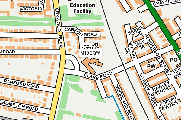 M19 2QW map - OS OpenMap – Local (Ordnance Survey)