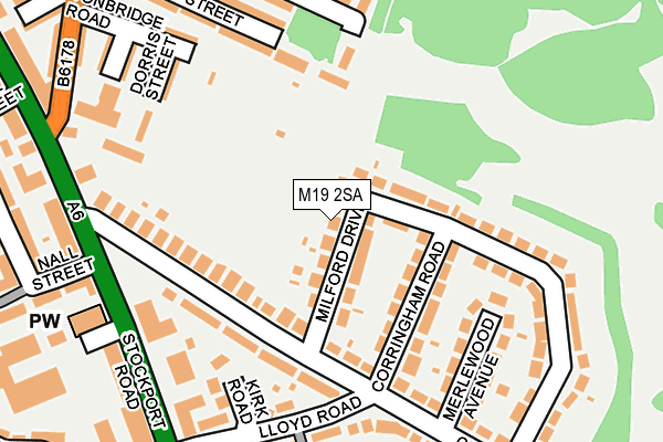 M19 2SA map - OS OpenMap – Local (Ordnance Survey)