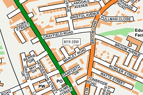 M19 2SW map - OS OpenMap – Local (Ordnance Survey)