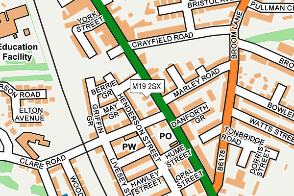 M19 2SX map - OS OpenMap – Local (Ordnance Survey)