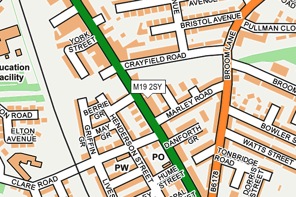 M19 2SY map - OS OpenMap – Local (Ordnance Survey)