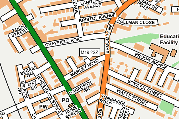 M19 2SZ map - OS OpenMap – Local (Ordnance Survey)