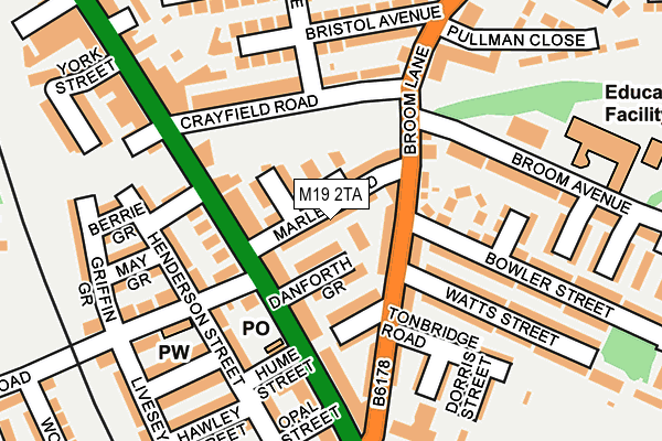 M19 2TA map - OS OpenMap – Local (Ordnance Survey)