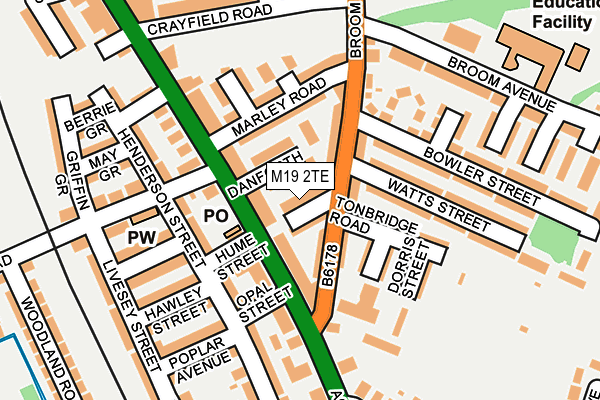 M19 2TE map - OS OpenMap – Local (Ordnance Survey)