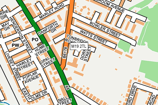 M19 2TL map - OS OpenMap – Local (Ordnance Survey)