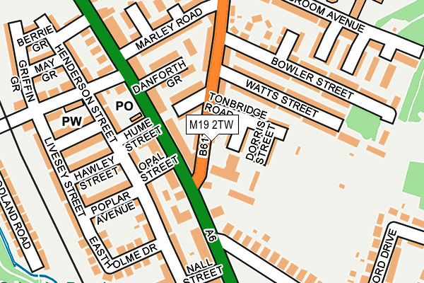 M19 2TW map - OS OpenMap – Local (Ordnance Survey)