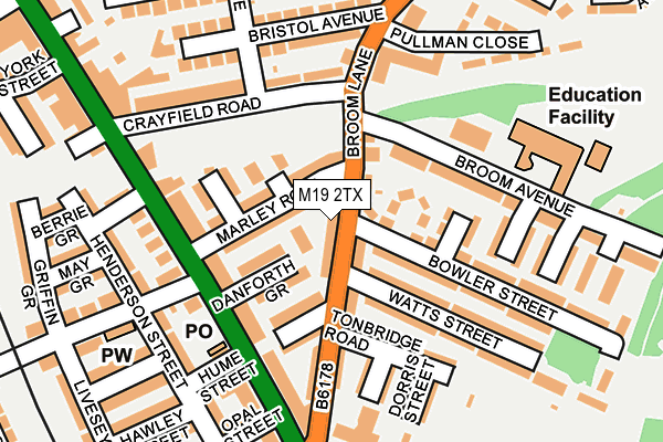 M19 2TX map - OS OpenMap – Local (Ordnance Survey)