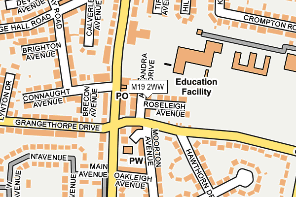 M19 2WW map - OS OpenMap – Local (Ordnance Survey)