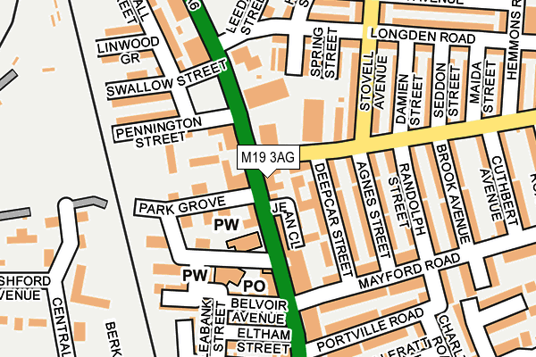 M19 3AG map - OS OpenMap – Local (Ordnance Survey)