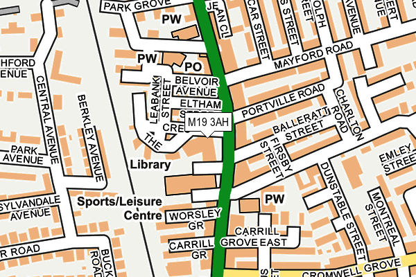 M19 3AH map - OS OpenMap – Local (Ordnance Survey)