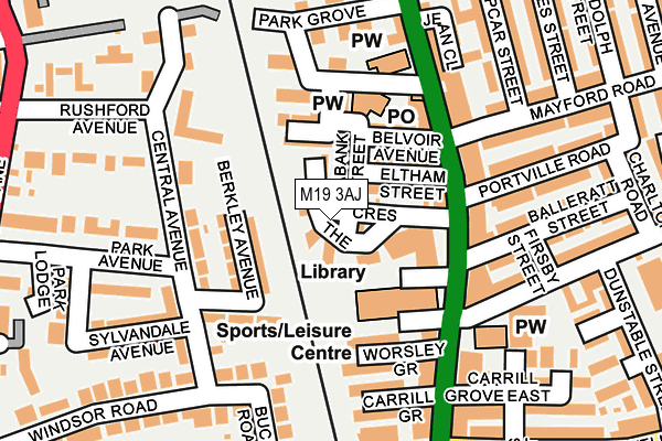 M19 3AJ map - OS OpenMap – Local (Ordnance Survey)