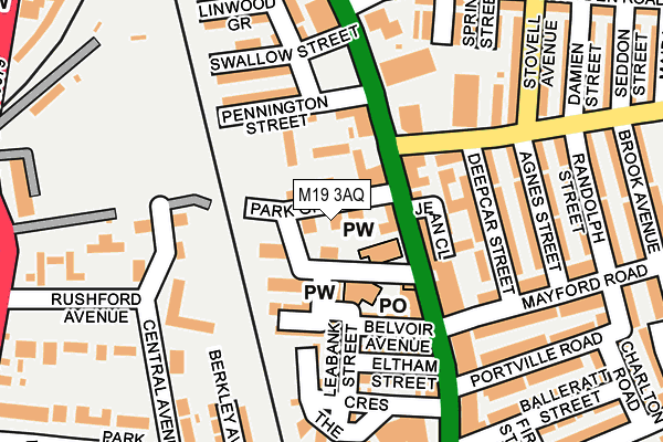 M19 3AQ map - OS OpenMap – Local (Ordnance Survey)