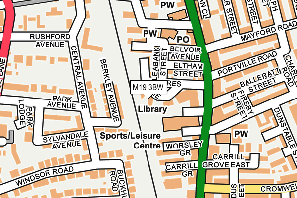 M19 3BW map - OS OpenMap – Local (Ordnance Survey)