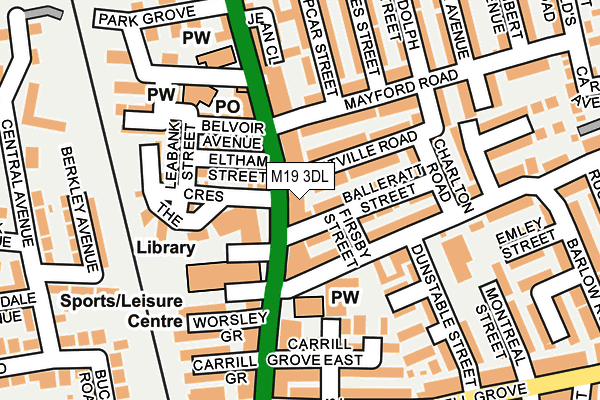 M19 3DL map - OS OpenMap – Local (Ordnance Survey)