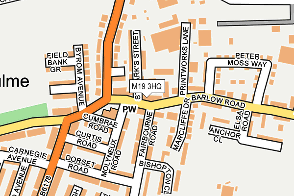 M19 3HQ map - OS OpenMap – Local (Ordnance Survey)