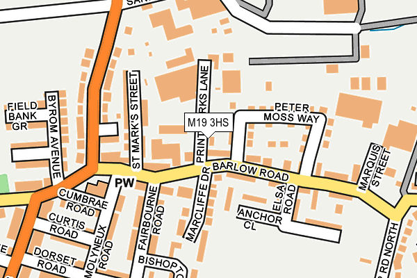 M19 3HS map - OS OpenMap – Local (Ordnance Survey)