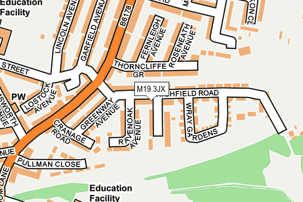 M19 3JX map - OS OpenMap – Local (Ordnance Survey)