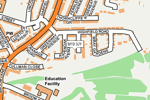 M19 3JY map - OS OpenMap – Local (Ordnance Survey)