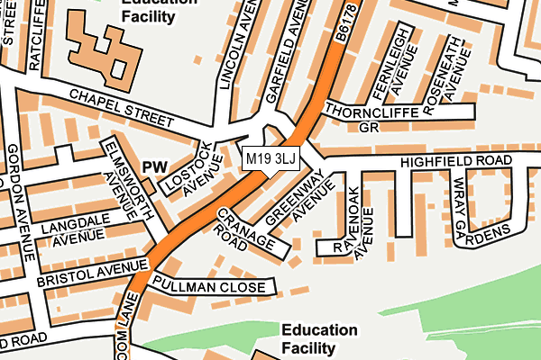 M19 3LJ map - OS OpenMap – Local (Ordnance Survey)