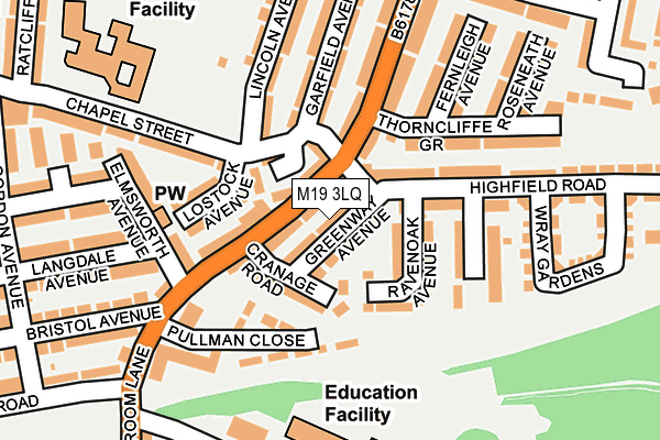 M19 3LQ map - OS OpenMap – Local (Ordnance Survey)