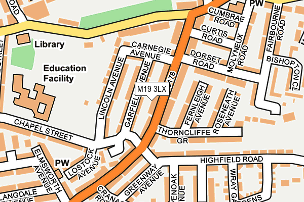 M19 3LX map - OS OpenMap – Local (Ordnance Survey)