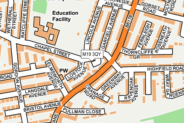 M19 3QY map - OS OpenMap – Local (Ordnance Survey)