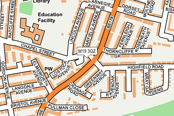 M19 3QZ map - OS OpenMap – Local (Ordnance Survey)