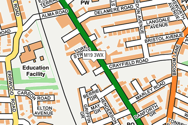 M19 3WX map - OS OpenMap – Local (Ordnance Survey)