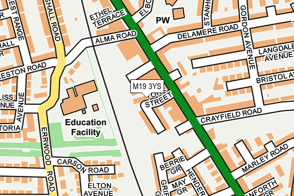 M19 3YS map - OS OpenMap – Local (Ordnance Survey)