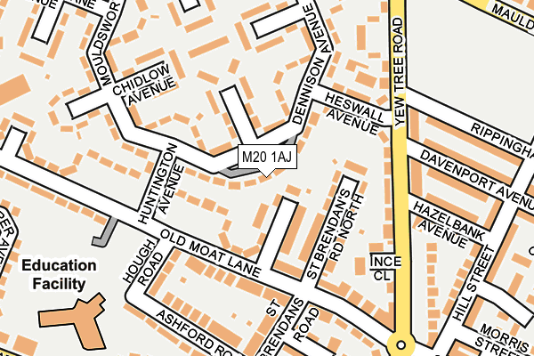 M20 1AJ map - OS OpenMap – Local (Ordnance Survey)