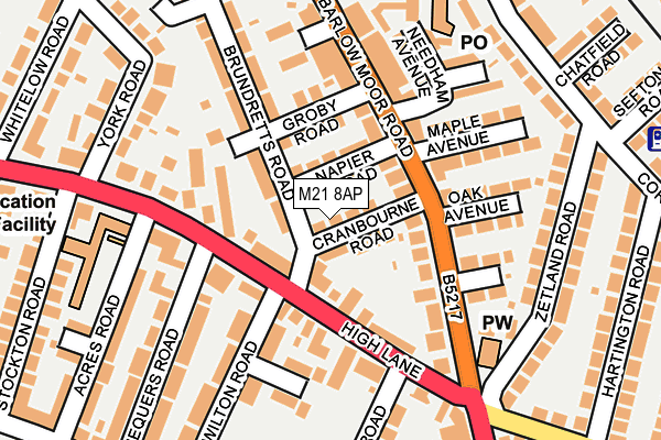 M21 8AP map - OS OpenMap – Local (Ordnance Survey)