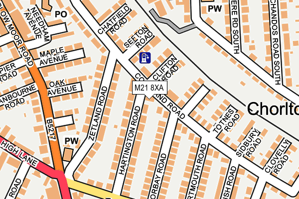 M21 8XA map - OS OpenMap – Local (Ordnance Survey)