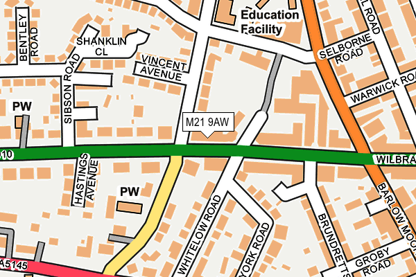 M21 9AW map - OS OpenMap – Local (Ordnance Survey)