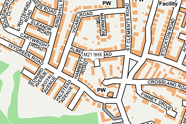 M21 9HX map - OS OpenMap – Local (Ordnance Survey)