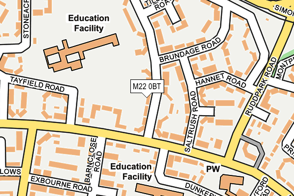 M22 0BT map - OS OpenMap – Local (Ordnance Survey)