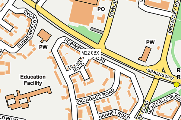 M22 0BX map - OS OpenMap – Local (Ordnance Survey)