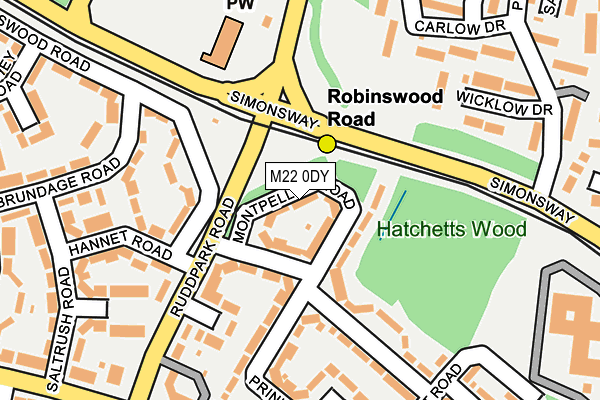 M22 0DY map - OS OpenMap – Local (Ordnance Survey)