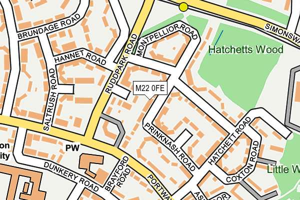 M22 0FE map - OS OpenMap – Local (Ordnance Survey)