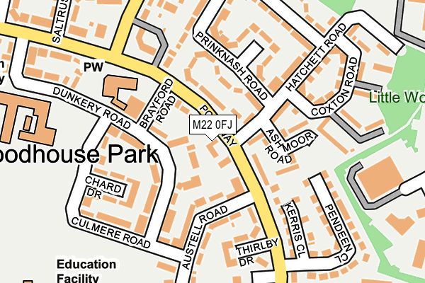 M22 0FJ map - OS OpenMap – Local (Ordnance Survey)