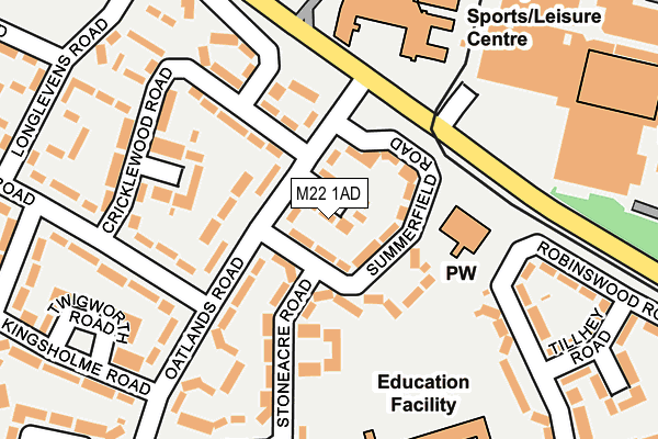 M22 1AD map - OS OpenMap – Local (Ordnance Survey)