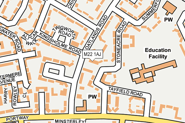 M22 1AJ map - OS OpenMap – Local (Ordnance Survey)